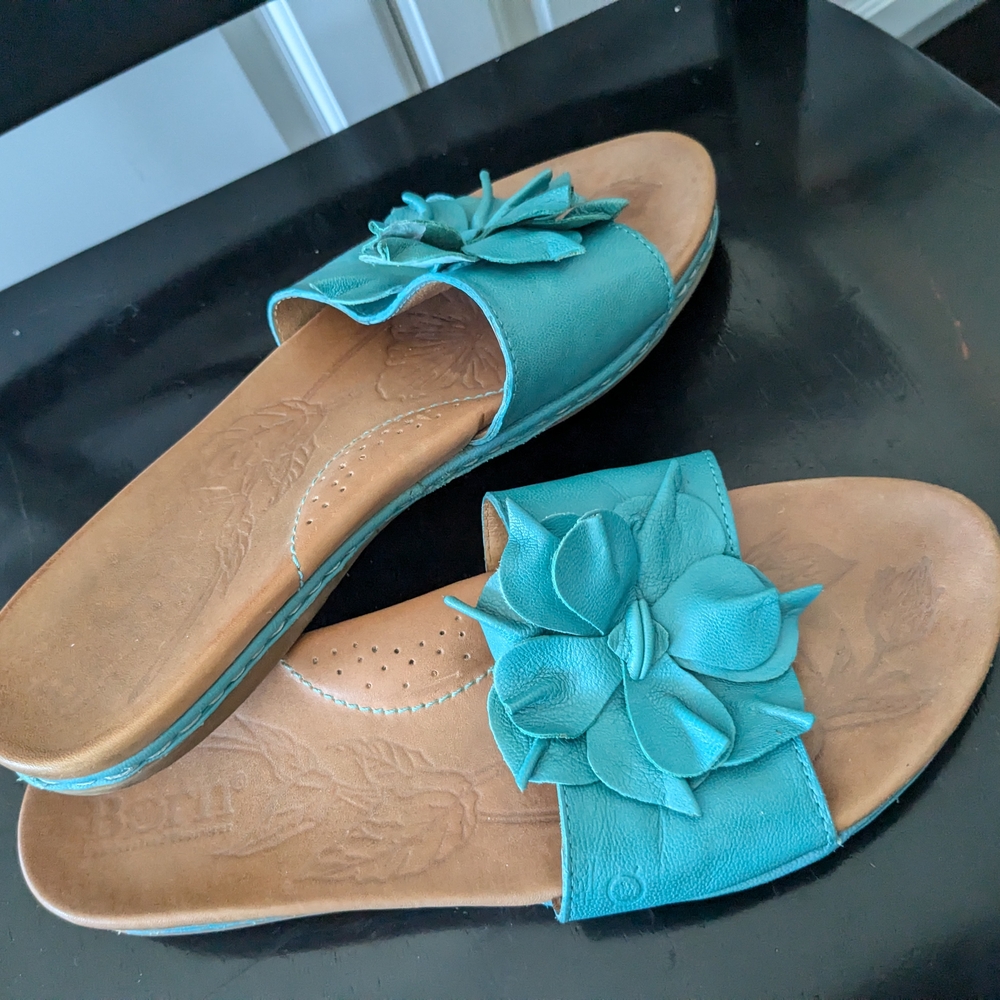 Born Teal Floral Leather Slide Sandals - Picture 7 of 7